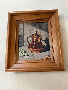Framed Copper Teapot Art Print - Brown Wood Frame